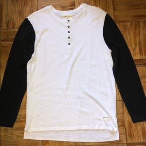 White and black henley long sleeve shirt